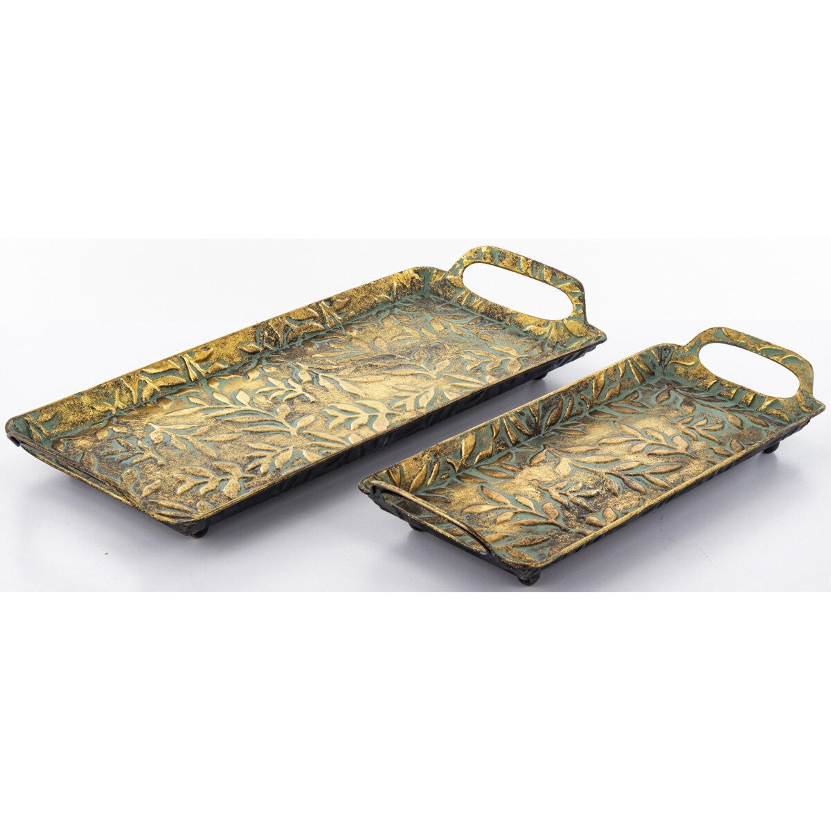 Taca ozdobna 2 szt. 59x25,5x7,5 cm i 46x20x5 cm RICO-2 zielono-złota