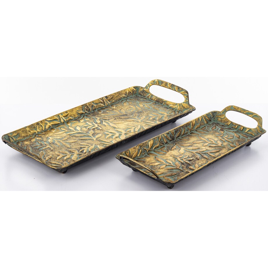 Taca ozdobna 2 szt. 59x25,5x7,5 cm i 46x20x5 cm RICO-2 zielono-złota