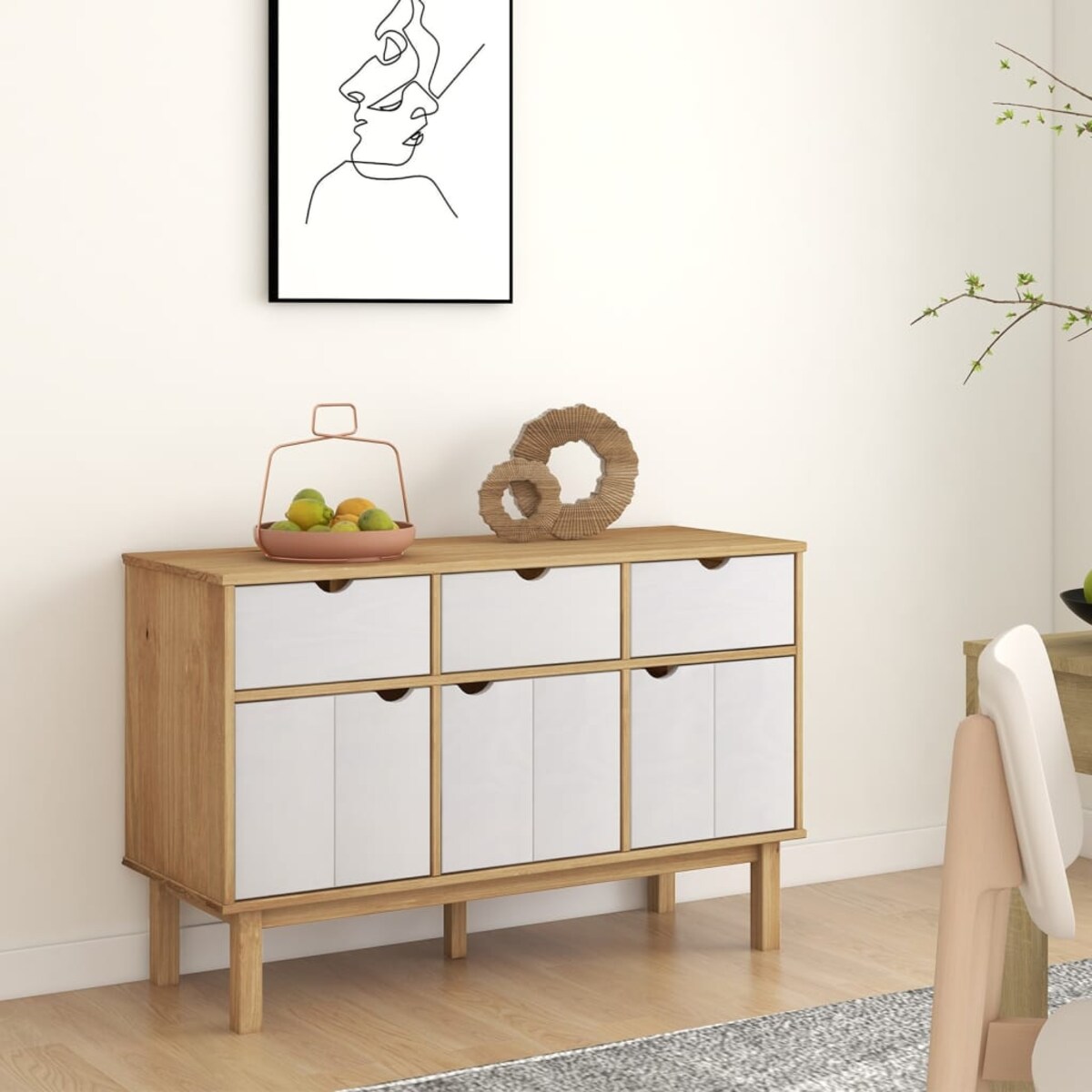 vidaXL Szafka OTTA, brązowo-biała, 114x43x73,5 cm, lita sosna