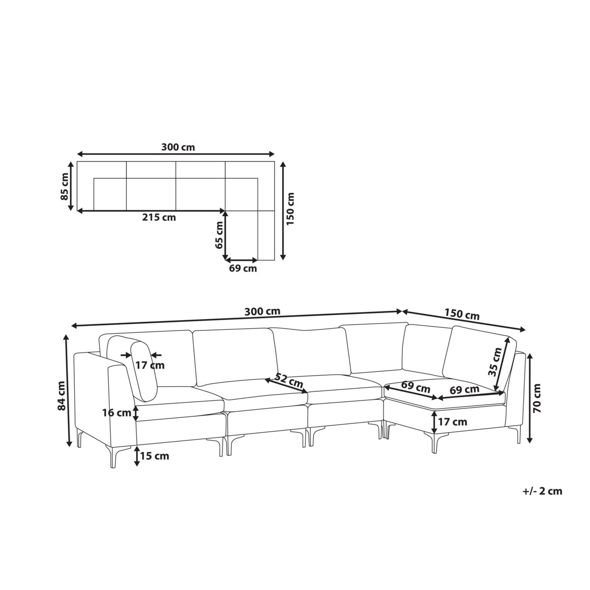 Narożnik modułowy 5-osobowy welurowy lewostronny różowy EVJA