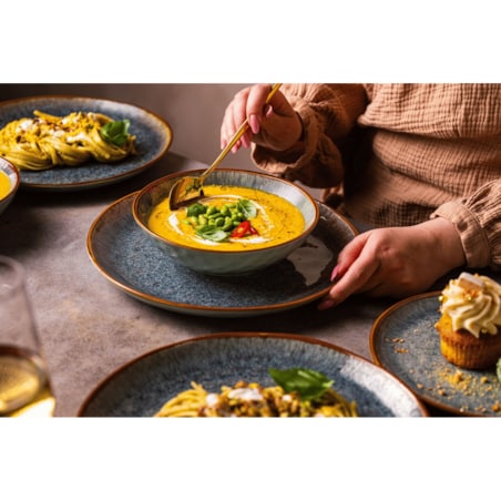 Serwis obiadowy Aokari niebiesko-biały na 12 osób 36 szt. Nowoczesny Do zmywarki Komplet talerzy