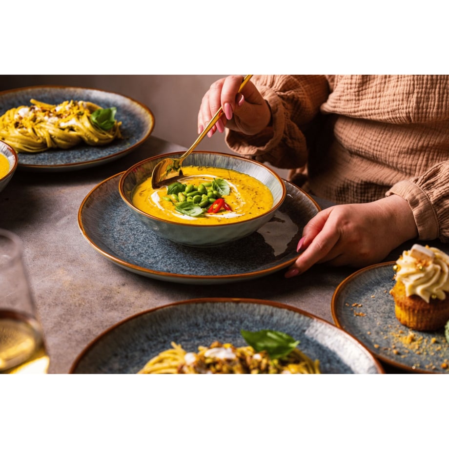 Serwis obiadowy Aokari niebiesko-biały na 12 osób 36 szt. Nowoczesny Do zmywarki Komplet talerzy