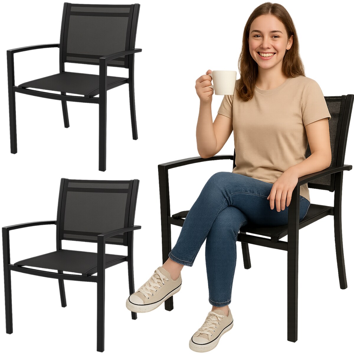 2 X Krzesło Ogorodowe Balkonowe Balkon Taras Komplet Zestaw Stal Nowoczesne