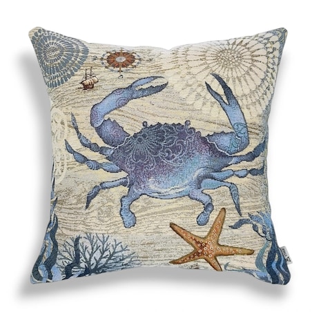 Dwustronna poduszka gobelinowa z krabem 45x45 Morskie Opowieści - beż i błękit