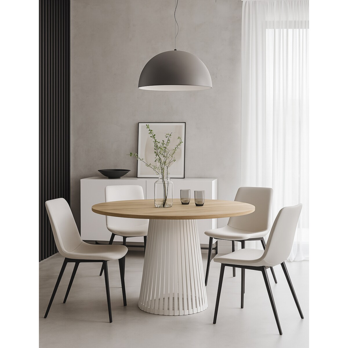 Stół VIV z lamelami do salonu, blat 75cm dąb hikora -podstawa kaszmirowa