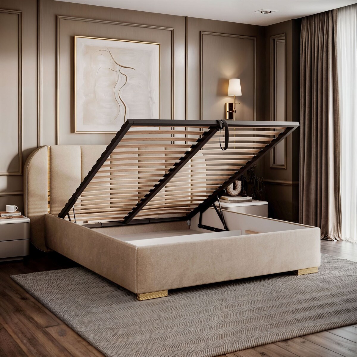 Łóżko tapicerowane AMARA GOLD, pojemnik, stelaż 32, 160x200, Royal Velvet 87170