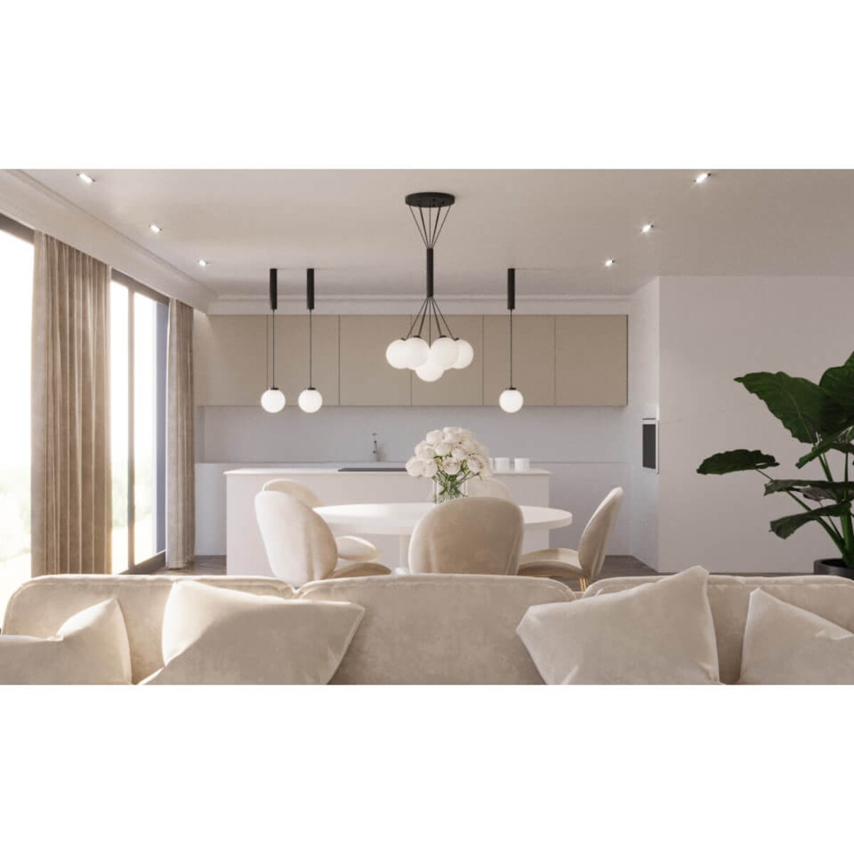 Wisząca lampa do jadalni iO 5072 Shilo szklane kule czarny biały