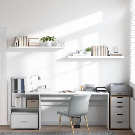 vidaXL Półki ścienne 2 szt., wysoki połysk, biel, 120x23,5x3,8 cm, MDF