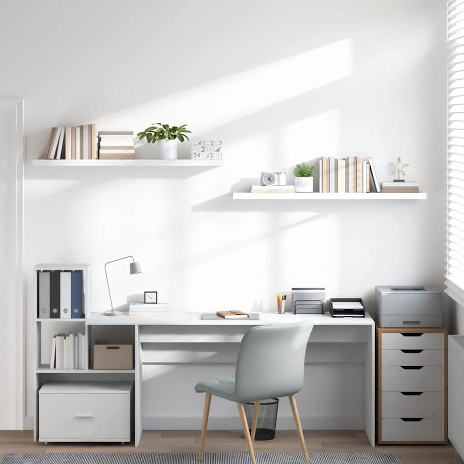 vidaXL Półki ścienne 2 szt., wysoki połysk, biel, 120x23,5x3,8 cm, MDF