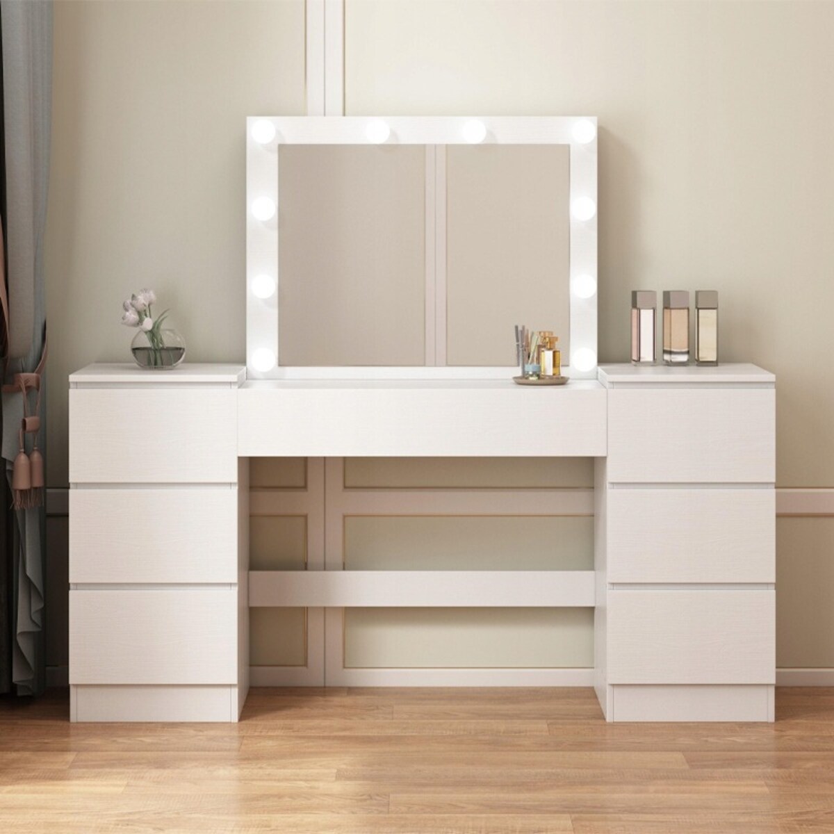 Toaletka z lustrem z szufladami biała do makijażu glamour nowoczesna loft