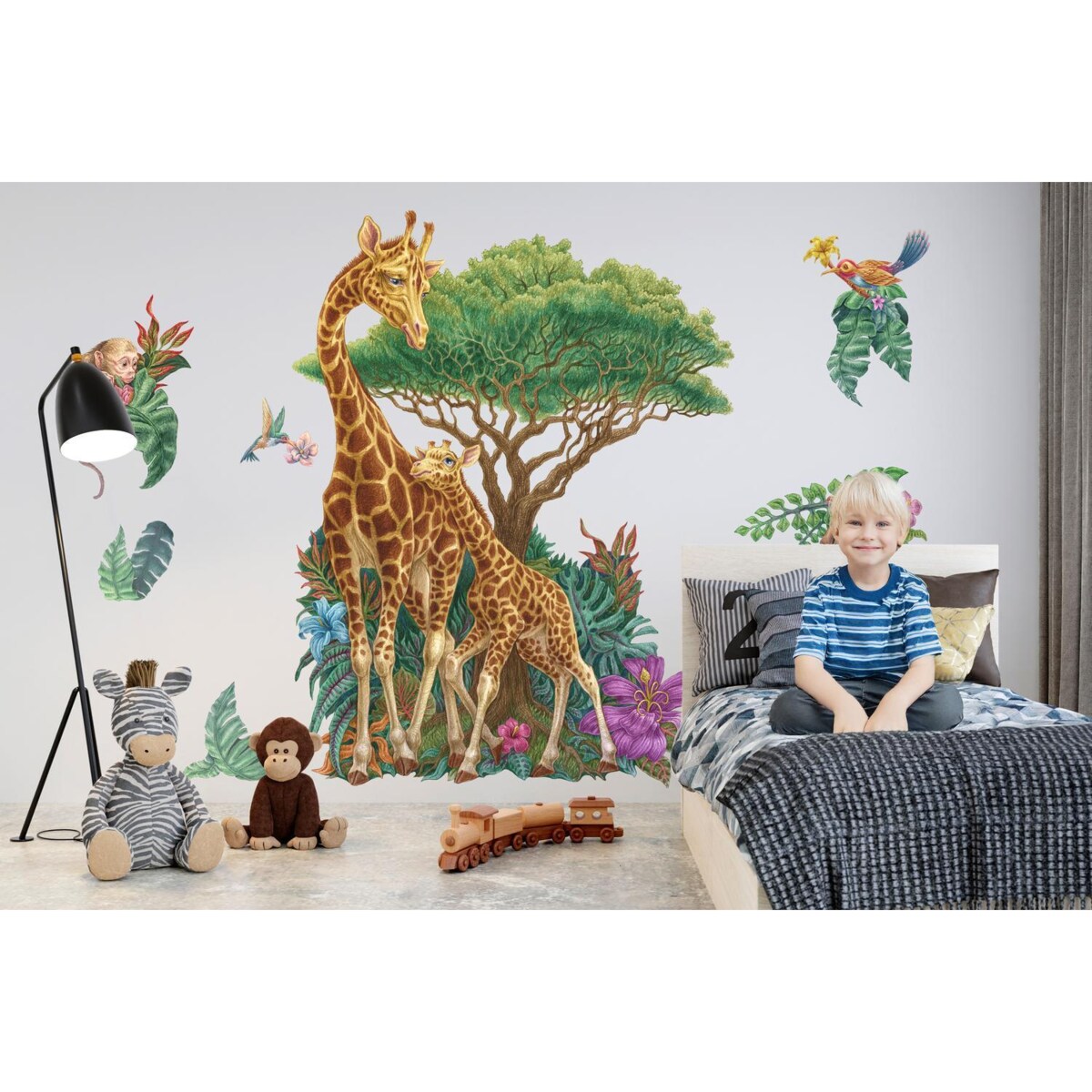 Zestaw naklejek na ścianę, Dzikie zwierzęta roślinność, 60cm