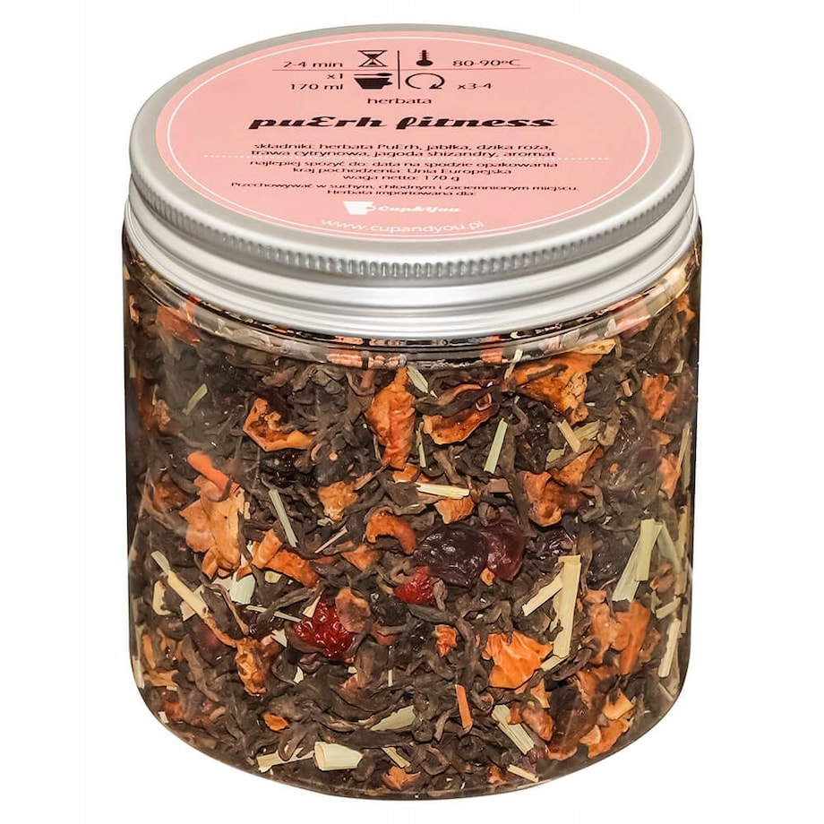 Herbata czerwona pu-erh FITNESS o smaku pomarańczy z kremowymi morelami - herbata liściasta sypana mieszanka napar susz - gotowa na prezent upominek