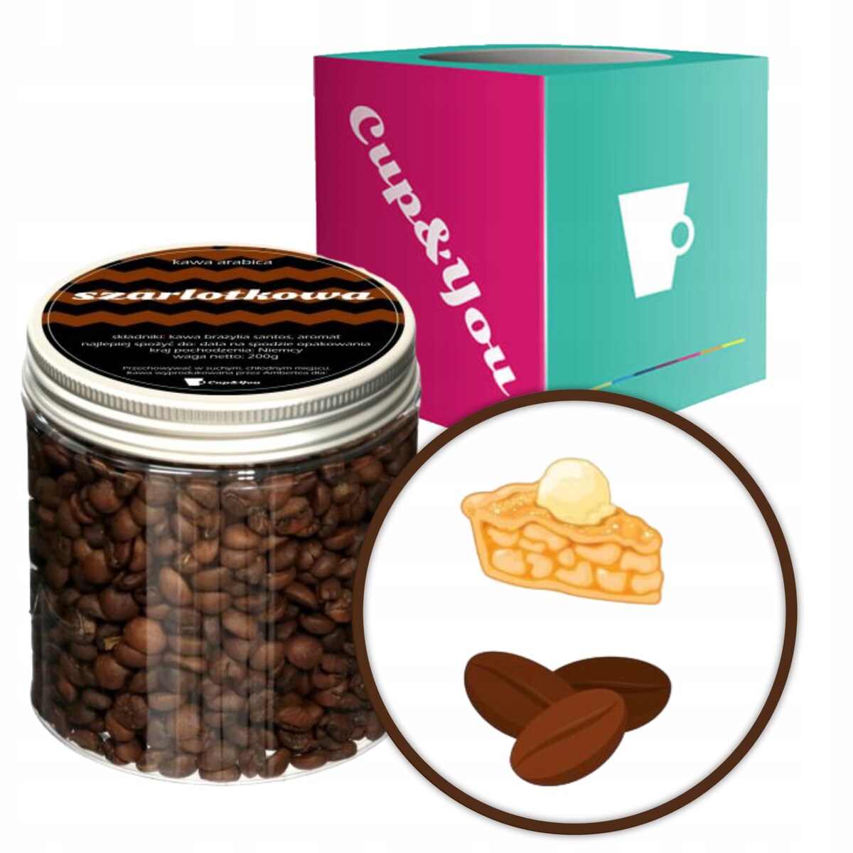 Kawa aromatyzowana o smaku SZARLOTKOWYM ziarnista ARABICA Cup&You 200g na prezent upominek dla kobiety mężczyzny faceta mamy taty żony męża