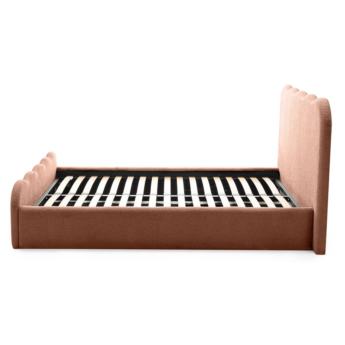 Łóżko 160x200 cm ze stelażem i pojemnikiem bouclé LANDER-4 miedziane