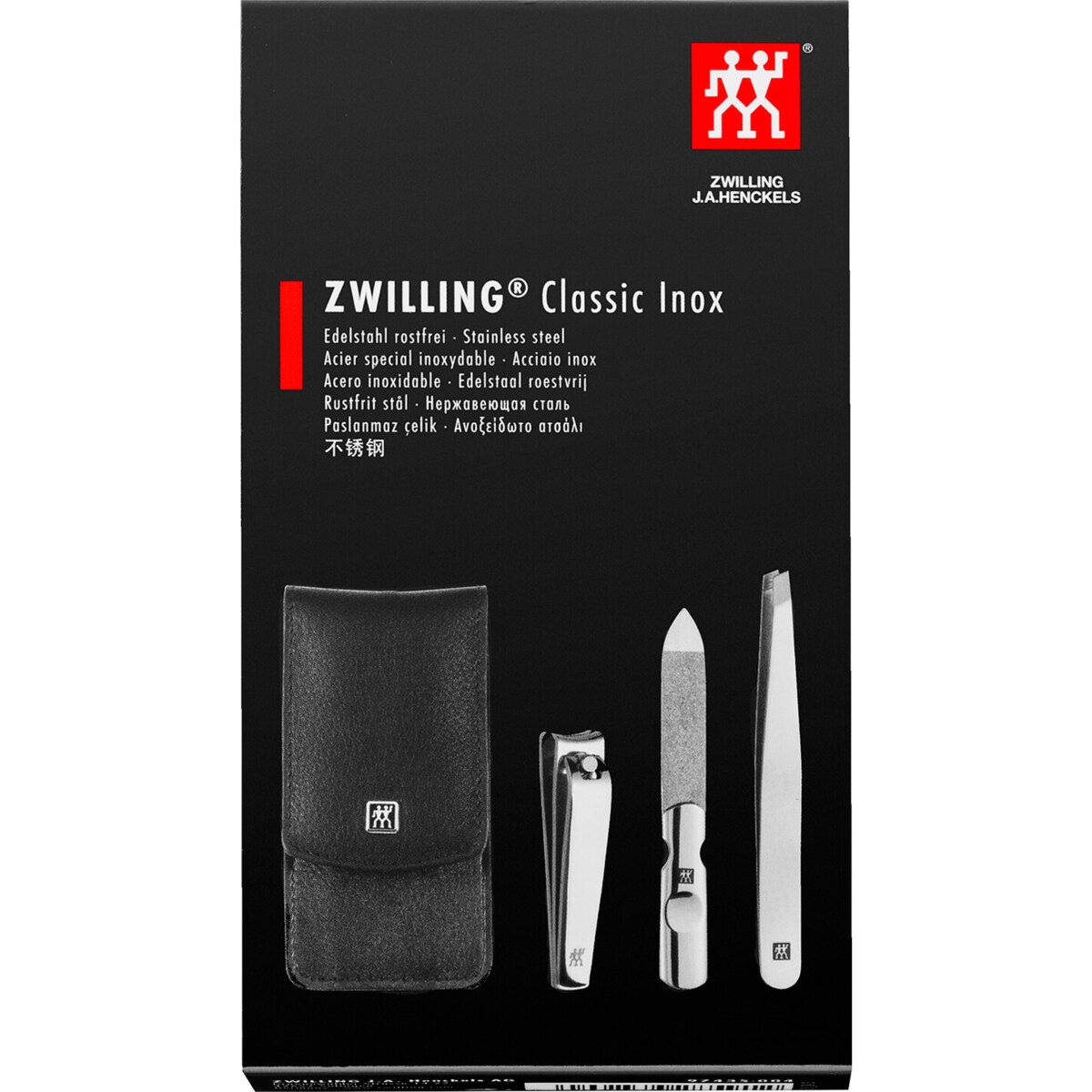 Zestaw podróżny Zwilling Classic Inox – czarne, skórzane etui, 3 elementy - Czarny