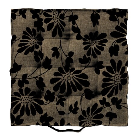 Poduszka na krzesło Kuba, czarne kwiaty na beżowym tle, 50 x 50 x 10 cm, Living II