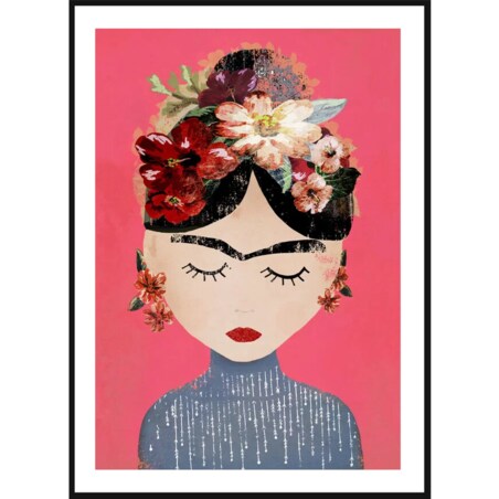 Poster Story, Plakat, Obraz - Frida Kahlo Art na Malinowym Tle, wymiary 21 x 30 cm