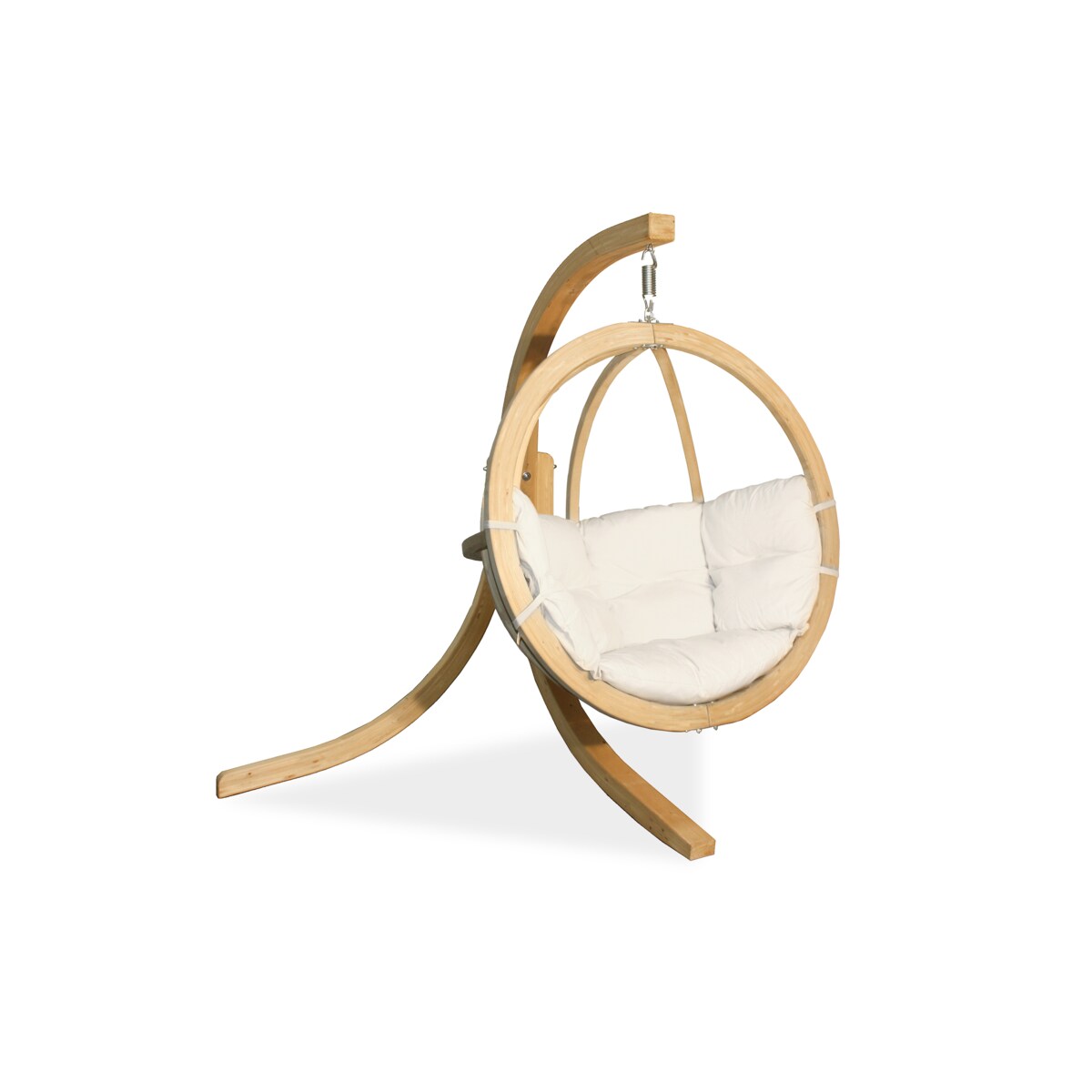 KONSIMO HIGLO Kremowy drewniany fotel wiszący boho w ogrodzie