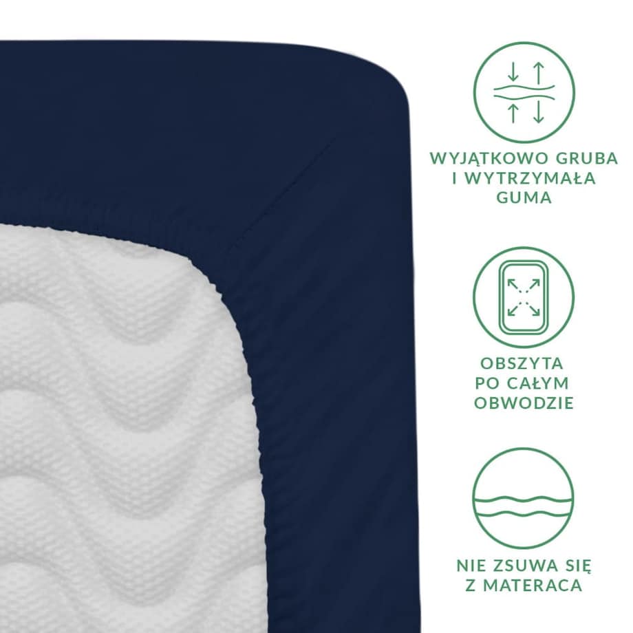 Prześcieradło satynowe z gumką 90x200 kolor ciemny granat