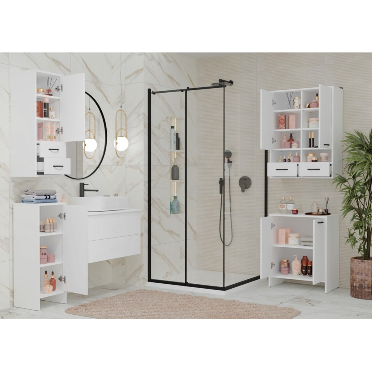 Szafka Łazienkowa Wisząca NINA W1D2S BIAŁY 2 Szuflady 3 Pólki