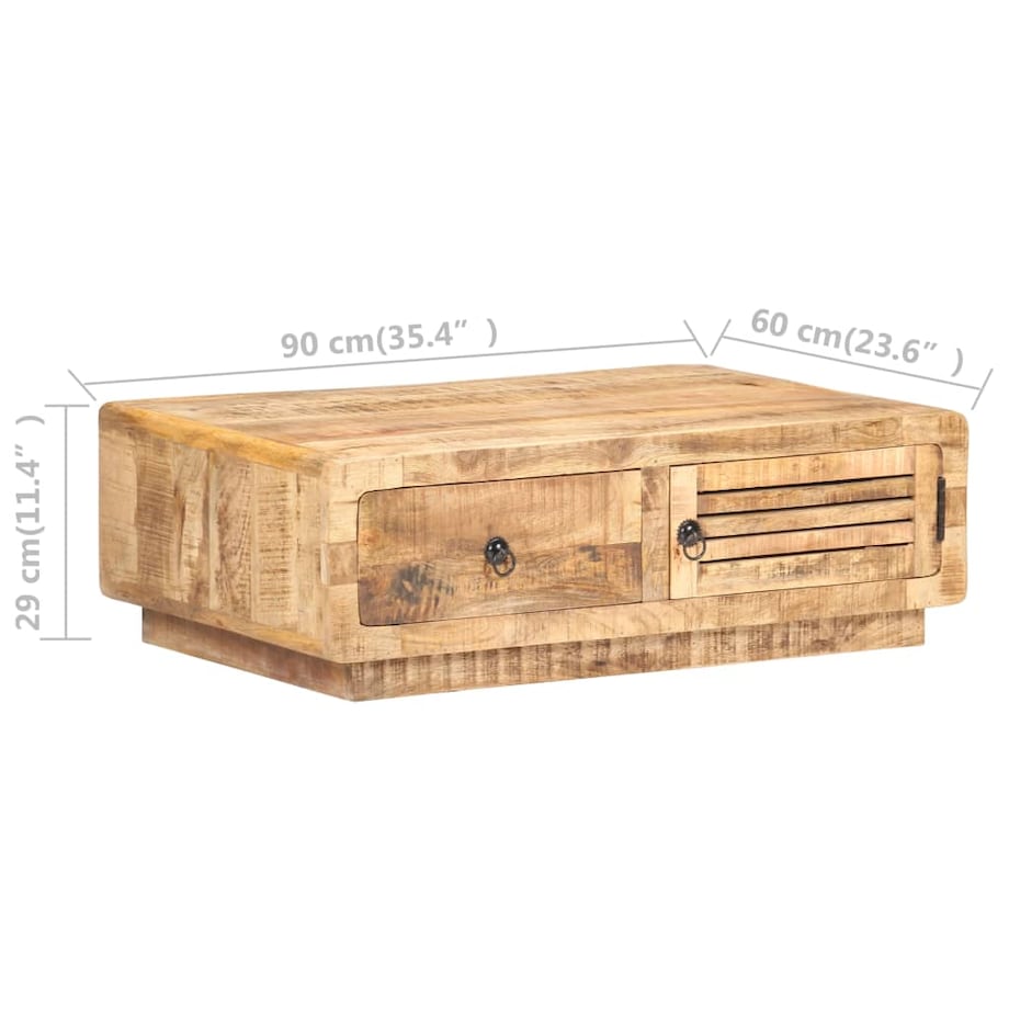 vidaXL Stolik kawowy, 90x60x29 cm, surowe drewno mango