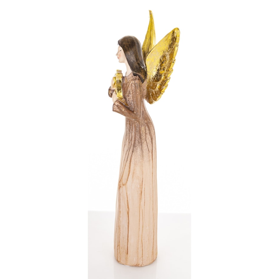 Dekoracja - anioł ze złotymi skrzydłami 37x15,5x7 cm ANGE z lutnią