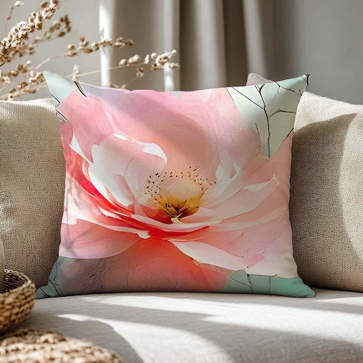 Poszewka dekoracyjna satynowa 40x40 Roselle szara i zielona w różowe kwiaty, Satynlove Premium