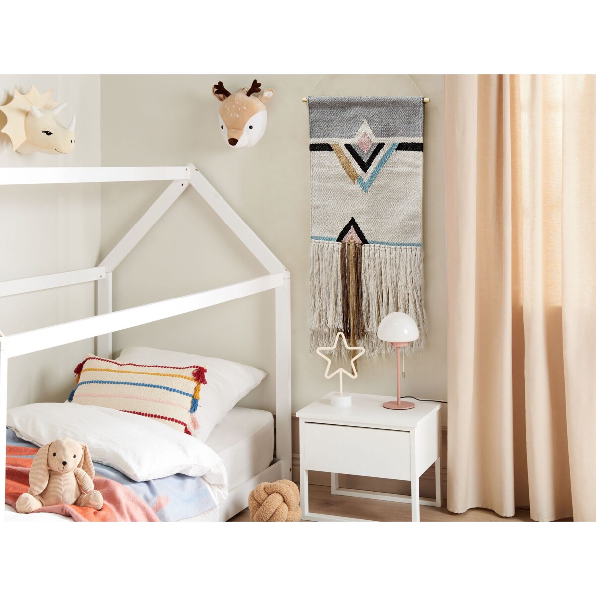 Dekoracja ścienna z frędzlami bawełniana beżowa KABIRWALA