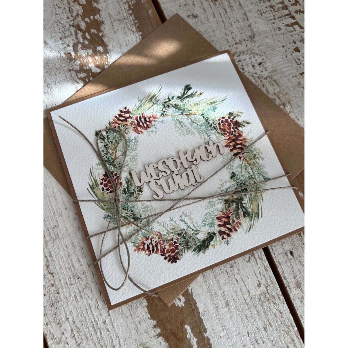 Kartka świąteczna ręcznie robiona na Boże Narodzenie Wesołych Świąt