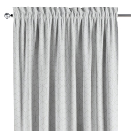 Zasłona na kanale z grzywką 1 szt. 130x260 wzór sześcianów na białym tle