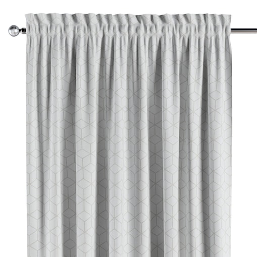 Zasłona na kanale z grzywką 1 szt. 130x260 wzór sześcianów na białym tle