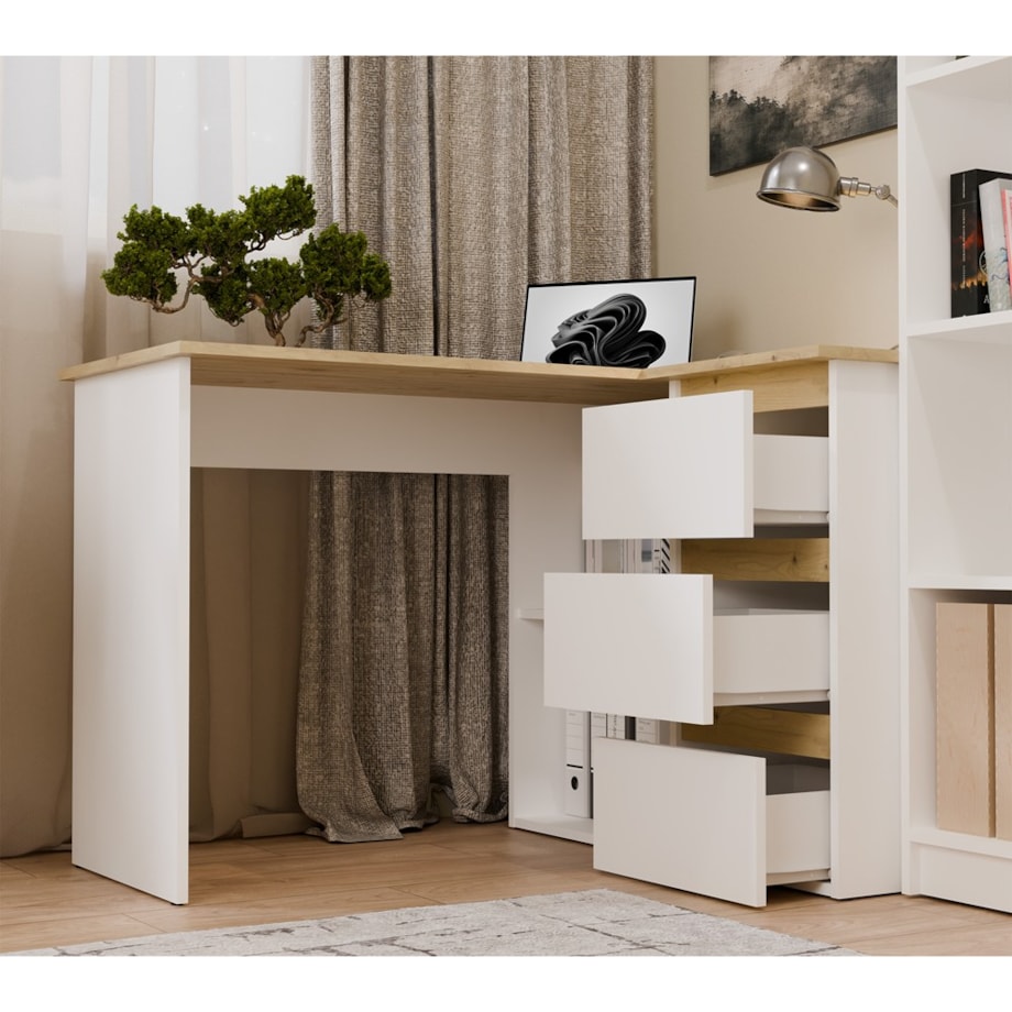 Biurko narożne Nicea prawe Artisan/Biel 120x48,5x75 1 szt.