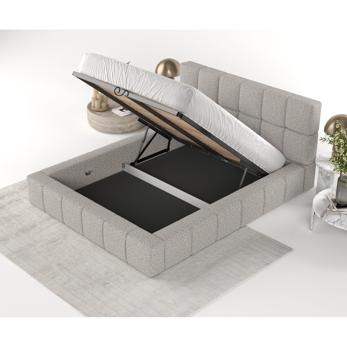 Łóżko tapicerowane PAROS 180x200 z pojemnikiem, Szary, tkanina Bubble 06