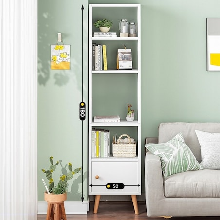 Regał stojący biały na książki półki wysoki skandynawski słupek szafa