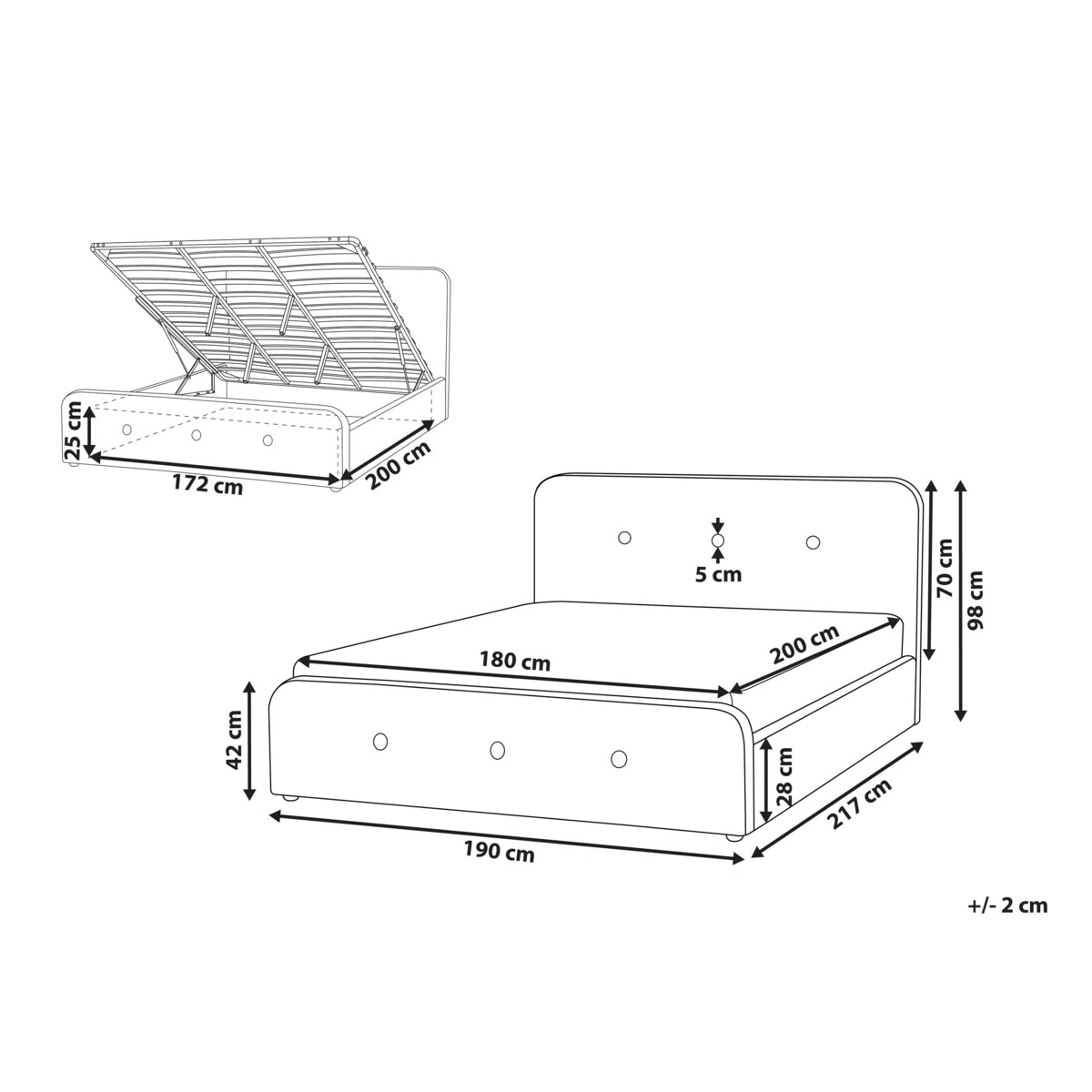 Łóżko z pojemnikiem tapicerowane 180 x 200 cm beżowe RENNES