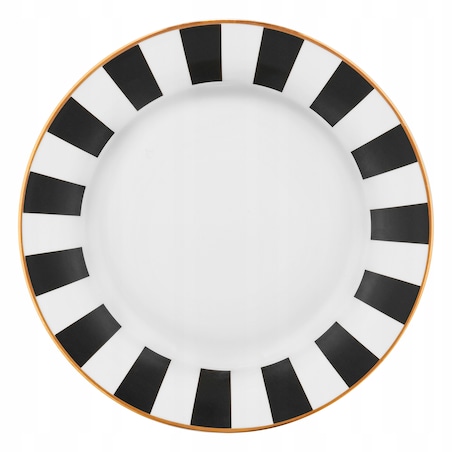 SERWIS OBIADOWY 6 osób W PASKI biało czarne talerze elegancki na prezent