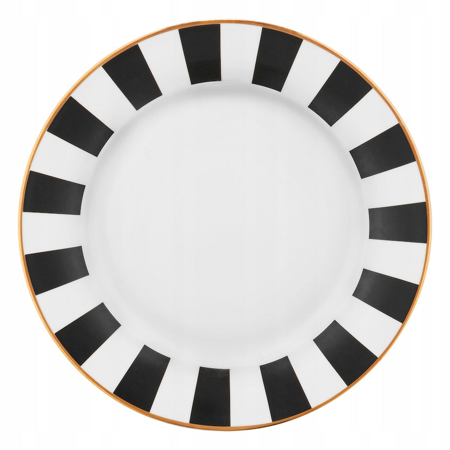 SERWIS OBIADOWY 6 osób W PASKI biało czarne talerze elegancki na prezent