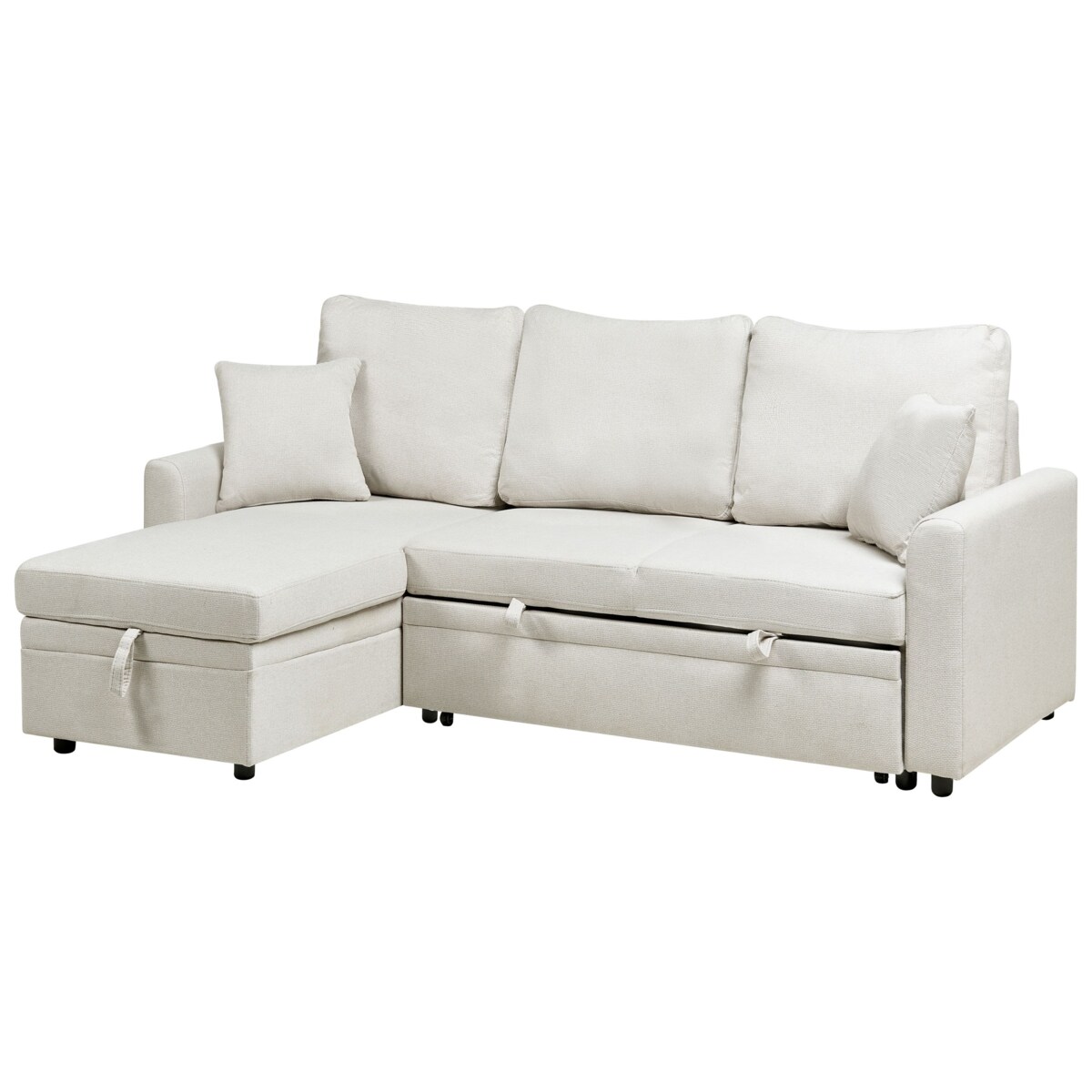 Narożnik rozkładany NASSJO Len syntetyczny Jasnobeżowy dla 3 osób Prawostronny