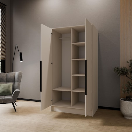 Szafa 100 gładka ORTO bez lustra z czarnymi uchwytami, kaszmirowa