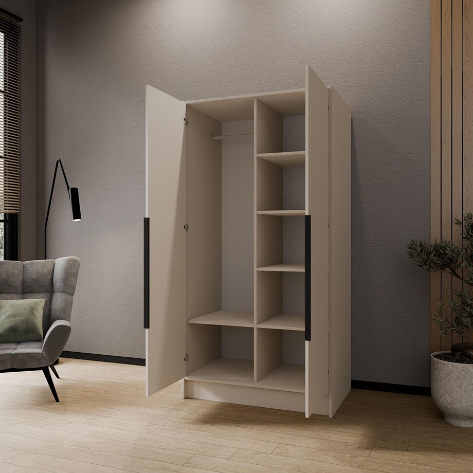 Szafa 100 gładka ORTO bez lustra z czarnymi uchwytami, kaszmirowa