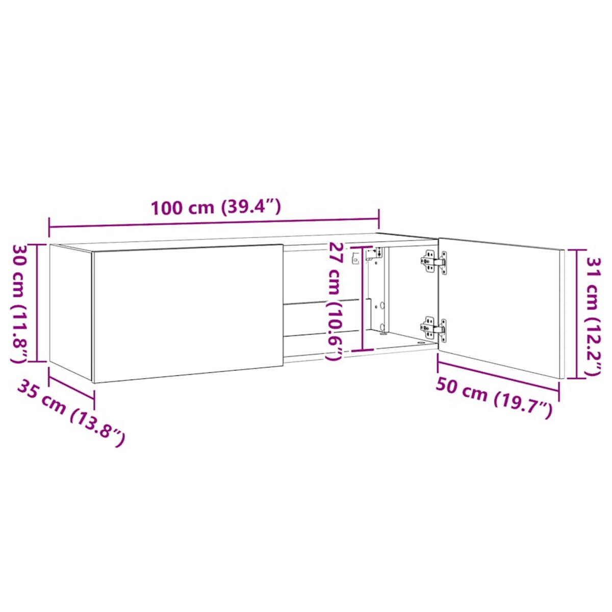 vidaXL Ścienna szafka TV z LED, dąb sonoma, 100x35x31 cm