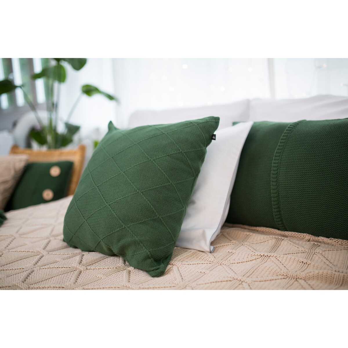 Poszewka romby kwadratowa zielona, 50 x 50 cm, La Manta