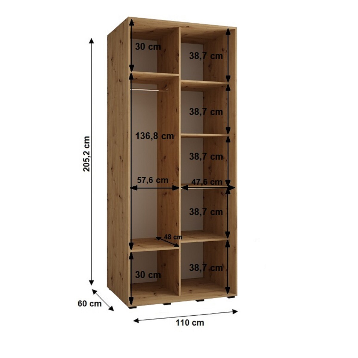 Szafa przesuwna Garderoba SAPPORO 2 110 gł. 60 biały/biały