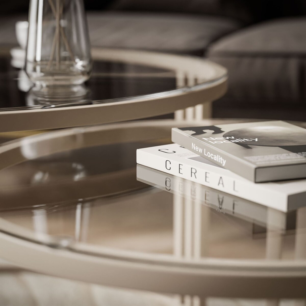 Stolik kawowy LORI 2w1 KASZMIR ze szklanym blatem, przezroczyste szkło