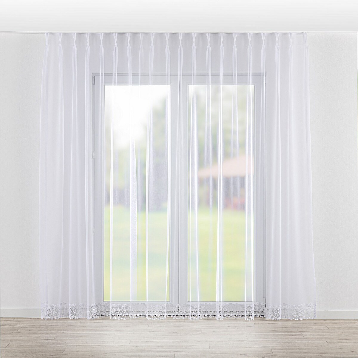 Firana na haczykach flex podwójnych 300x265 biały ze wzorem