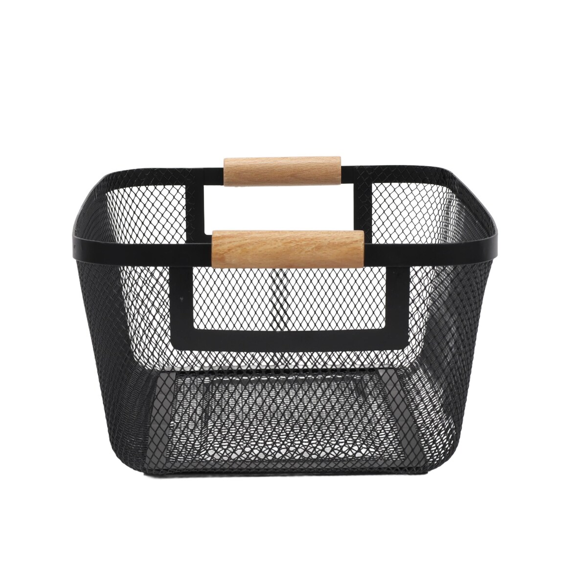 Koszyk metalowy z drewnianymi uchwytami