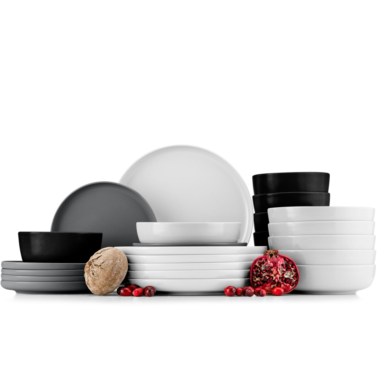 KONSIMO VICTO Zestaw obiadowy 6-osobowy biały/szary/czarny/biały (24 elementy)