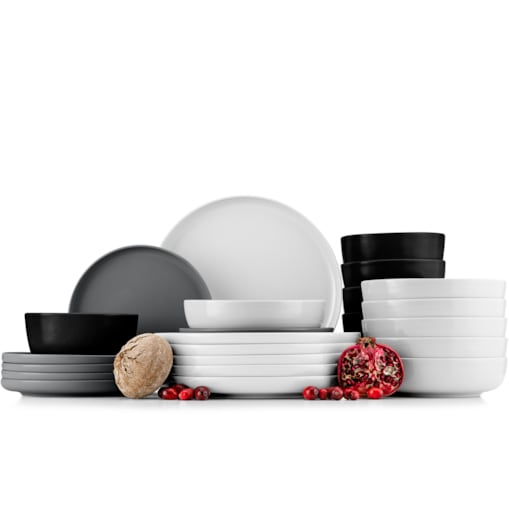 KONSIMO VICTO Zestaw obiadowy 6-osobowy biały/szary/czarny/biały (24 elementy)