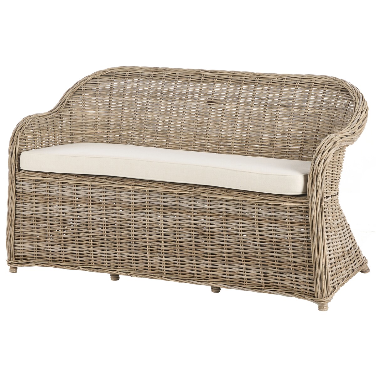 Ławka ogrodowa z poduchą SUSUA 150 cm z otomaną Rattan Naturalny