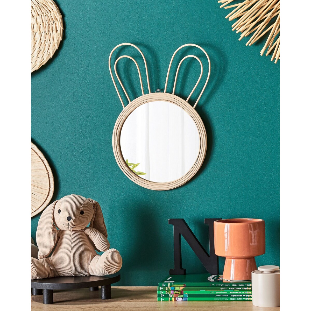 Rattanowe lustro ścienne królik ø 26 cm naturalne GOLONG